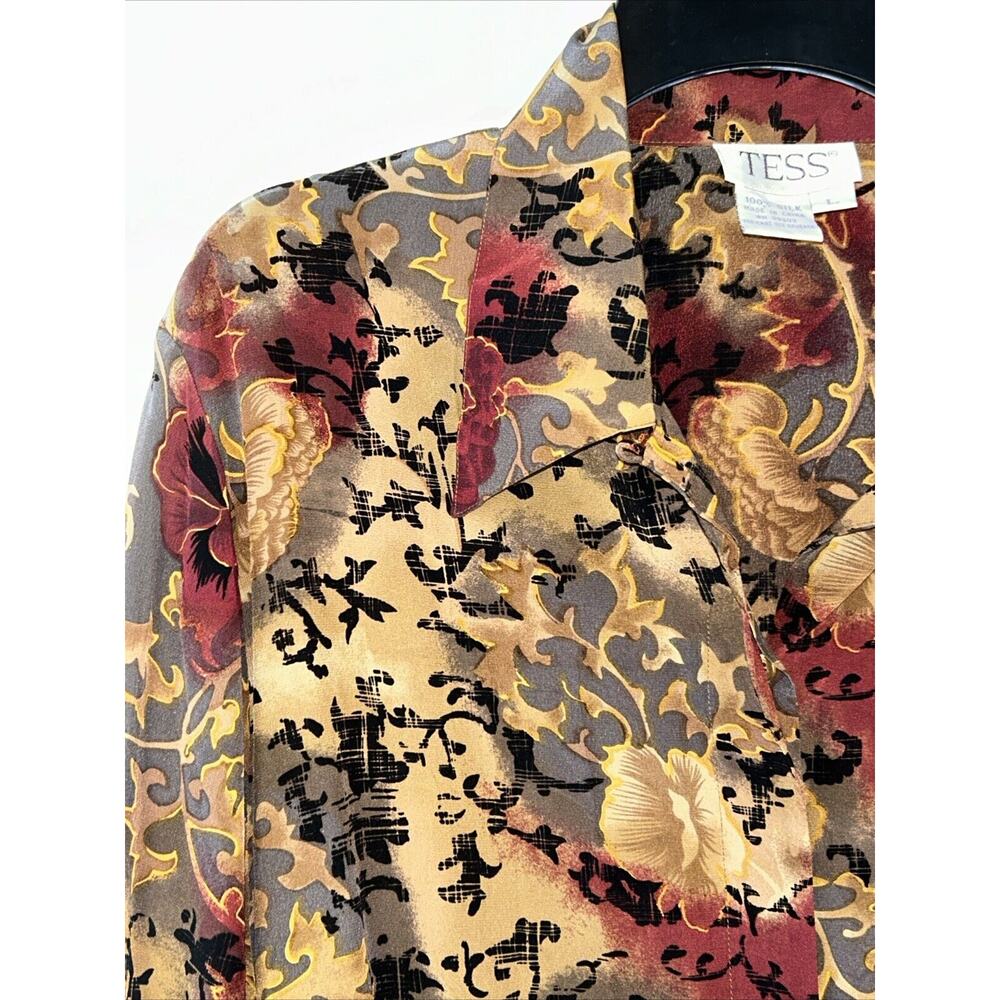 Vintage TESS 100% Silk Size Large Button Down Shirt Dark Fairy Whimsigoth Witchy - Picture 2 of 12